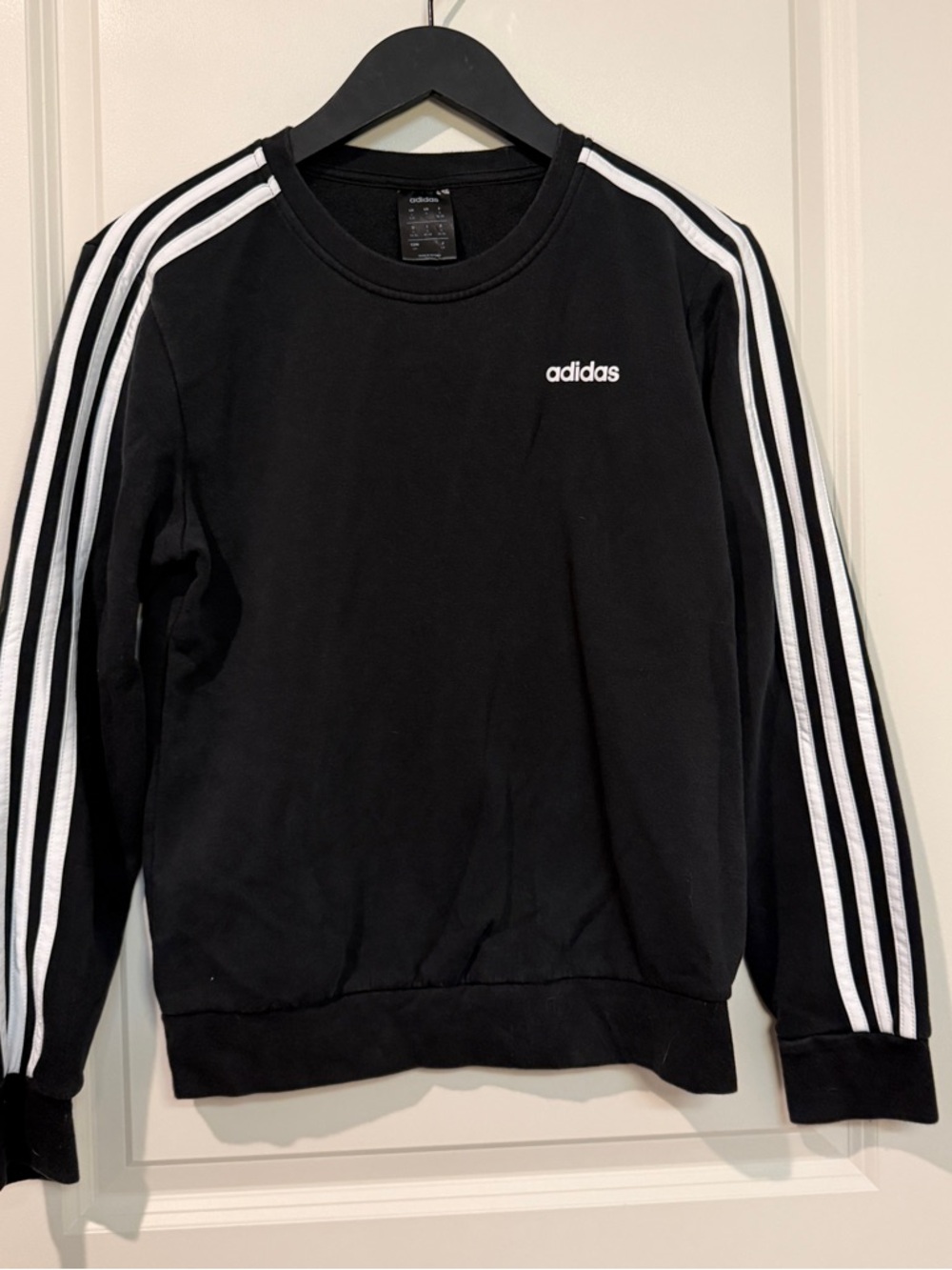 adidas Black Crewneck Sweatshirt with White Shoulder Stripes